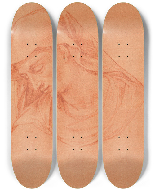 Triptych art skateboard deck of Girolamo Macchietti Head Of A Mourning Woman In Profile To The Left by Girolamo Macchietti (1535-1592)