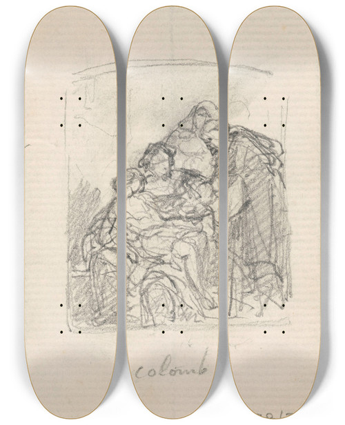 Triptych art skateboard deck of Nicaise De Keyser Christopher Columbus And His Sick Son In The Monastery La Rabida_4 by Nicaise De Keyser (1813-1887)