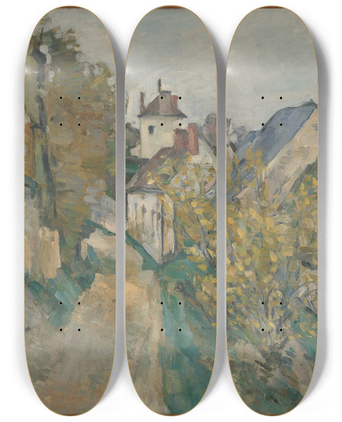 Triptych art skateboard deck of Paul Czanne The House Of Dr Gachet Inauverssuroise by Paul Cezanne (1839-1906)