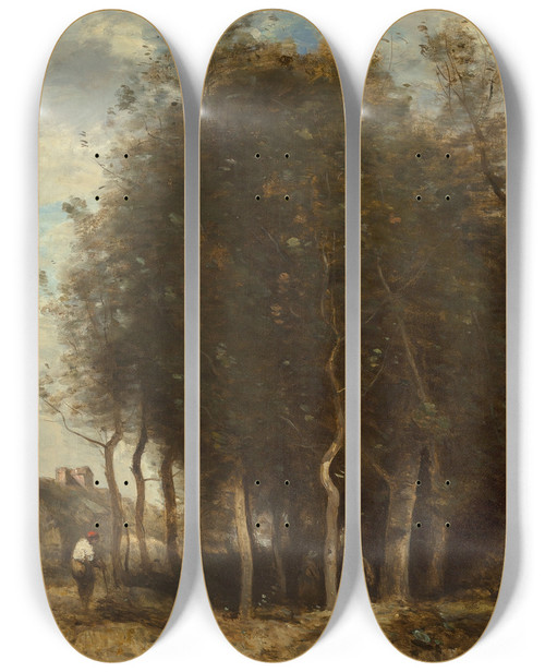 Triptych art skateboard deck of Jeanbaptistecamille Corot Lisire De Bois_1 by Jean-Baptiste-Camille Corot (1796-1875)