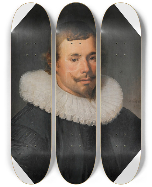 Triptych art skateboard deck of Jacob Gerritsz Cuyp Portrait Of A Man At The Age Of 30 by Jacob Gerritsz Cuyp (1594-1652)