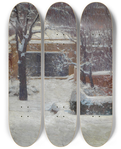 Triptych art skateboard deck of Carl Moll Winter At Hohe Warte Rothschild Gardens by Carl Moll (1861-1945)