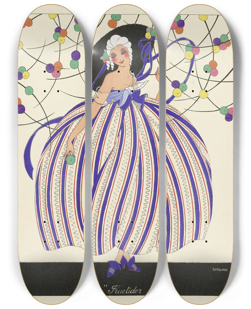 Triptych art skateboard deck of Marthe Romme Les Douze Mois De Lanne Fructidor by Marthe Romme (19-20-)