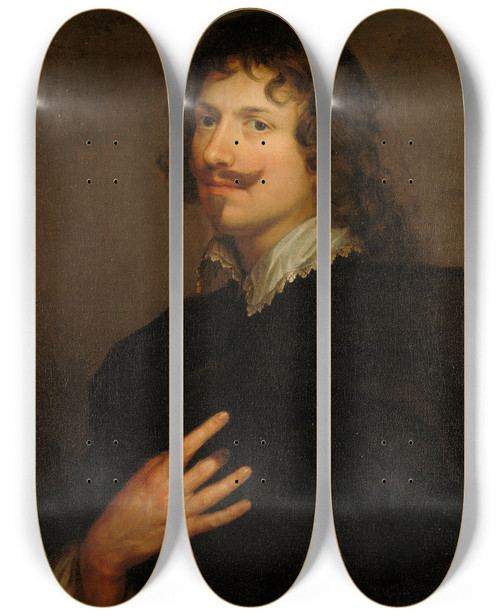 Triptych art skateboard deck of Follower Of Anthony Van Dyck Portrait Of Adriaen Hanneman by Follower Of Anthony Van Dyck (1599-1641)