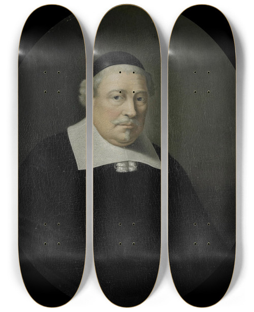 Triptych art skateboard deck of Pieter Van Der Werff Portrait Of Cornelis De Koningh Director Of The Rotterdam Chamber Of The Dutch East India Company Elected 1649 by Pieter Van Der Werff (1665-1722)