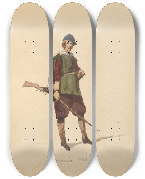 Triptych art skateboard deck of John Richard Coke Smyth Sketches Of Costume Pl076 by John Richard Coke Smyth (1808-1882)
