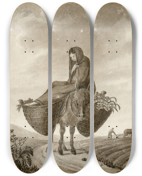Triptych art skateboard deck of Otto Howen Vrouw Op Pakezel by Otto Howen (1774-1848)