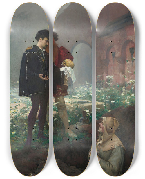 Triptych art skateboard deck of Pascaladolphejean Dagnanbouveret Hamlet Et Les Fossoyeurs by Pascal-Adolphe-Jean Dagnan-Bouveret (1852-1929)