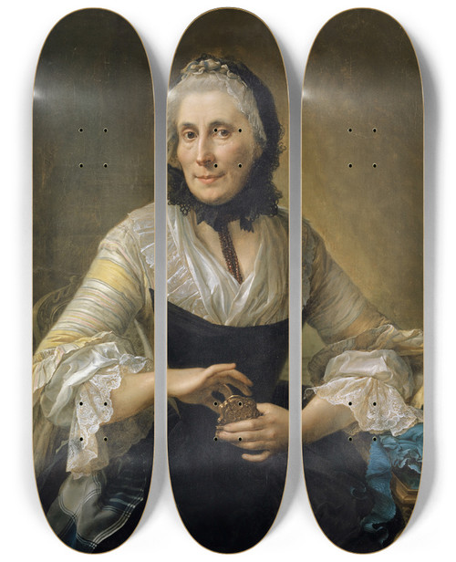 Triptych art skateboard deck of Johann Nikolaus Grooth Portrait Of An Unknown Lady With A Golden Chocolate Box by Johann Nikolaus Grooth (1723-1797)