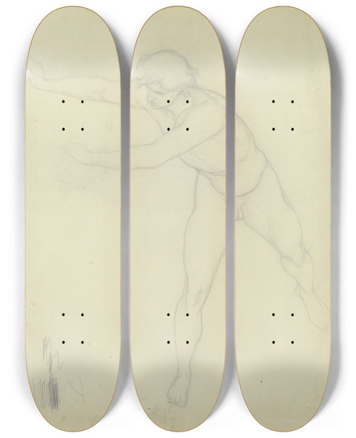 Triptych art skateboard deck of Victor Mller Der Engel Aus Daniel In Der Lwengrube Als Mnnlicher Akt by Victor Muller (1829-1871)