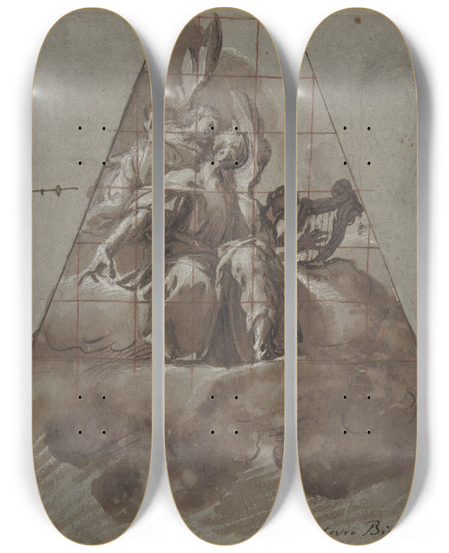 Triptych art skateboard deck of Pier Francesco Mazzucchelli King David With Angels by Pier Francesco Mazzucchelli (1573-1626)