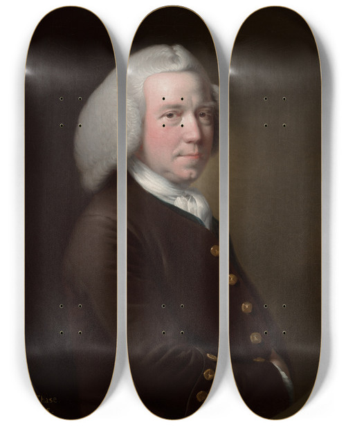 Triptych art skateboard deck of Joseph Wright Of Derby Portrait Of Mr William Chasesr by Joseph Wright Of Derby (1734-1797)