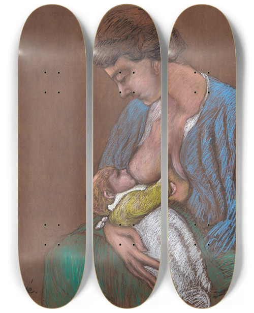 Triptych art skateboard deck of Jean Pesk Maternit by Jean Peske (1870-1949)