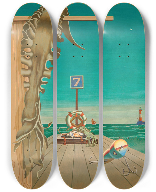 Triptych art skateboard deck of Edward Wadsworth Tomorrow Morning by Edward Wadsworth