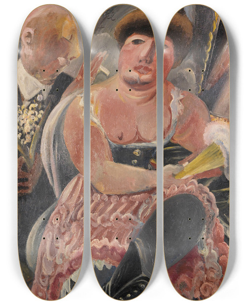 Triptych art skateboard deck of Paul Kleinschmidt Kavalier Mit Maiglckchen by Paul Kleinschmidt (1883-1949)