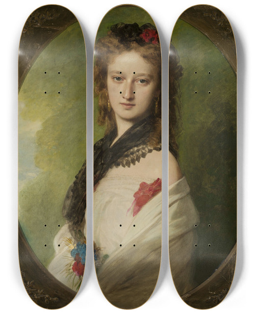 Triptych art skateboard deck of Franz Xaver Winterhalter Portrait Of Zofia Zamoyska Ne Potocka by Franz Xaver Winterhalter (1805-1873)