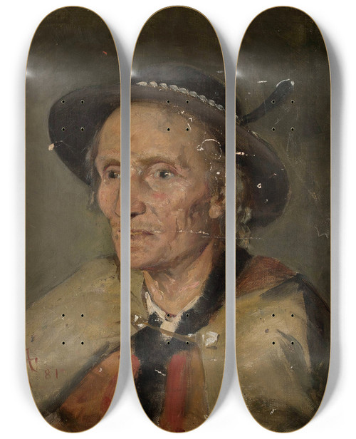 Triptych art skateboard deck of Tadeusz Ajdukiewicz Portrait Of A Highlander by Tadeusz Ajdukiewicz (1852-1916)