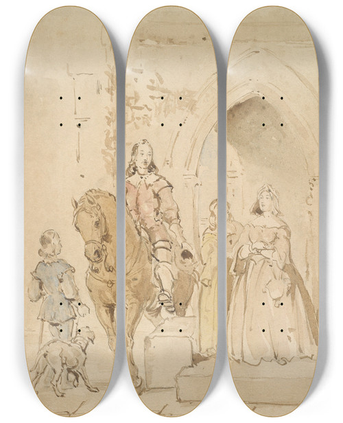 Triptych art skateboard deck of George Cattermole Illustration by George Cattermole