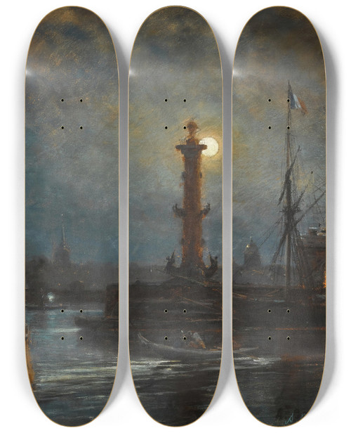 Triptych art skateboard deck of Alexei Petrovich Bogoliubov Rostral Column In St Petersburg by Alexey Petrovich Bogolyubov (1824-1896)