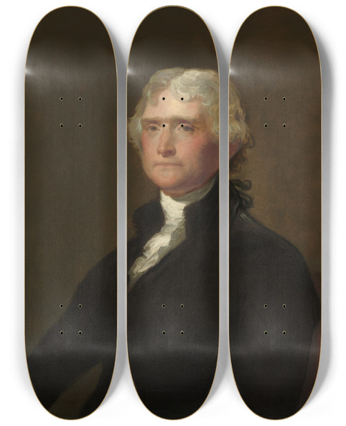 Triptych art skateboard deck of George Peter Alexander Healy Thomas Jefferson by George Peter Alexander Healy (1813-1894)