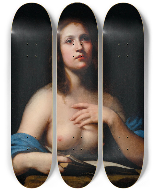 Triptych art skateboard deck of Felice Ficherelli The Penitent Magdalene by Felice Ficherelli (1603-1660)