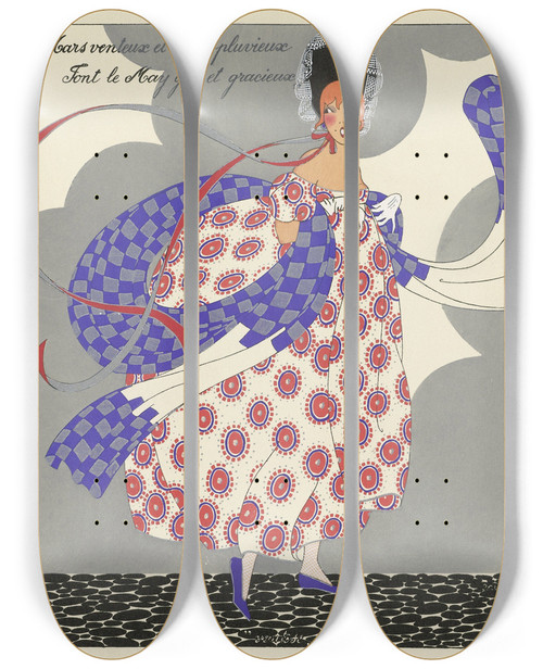 Triptych art skateboard deck of Marthe Romme Les Douze Mois De Lanne Ventose by Marthe Romme (19-20-)