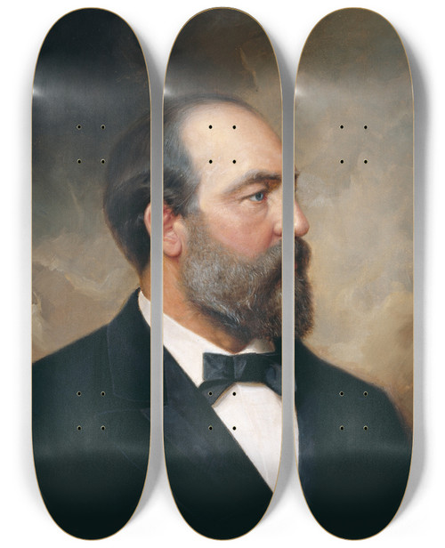 Triptych art skateboard deck of Ole Peter Hansen Balling James Garfield by Ole Peter Hansen Balling (1823-1906)