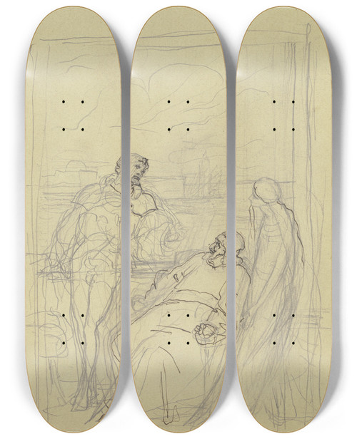 Triptych art skateboard deck of Victor Mller Ritter Hartmut Von Kronberg Bei Dem Reformator Oecolampadius In Basel by Victor Muller (1829-1871)
