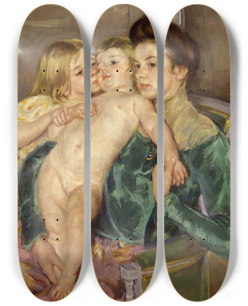 Triptych art skateboard deck of Mary Cassatt The Caress by Mary Cassatt (1844-1926)