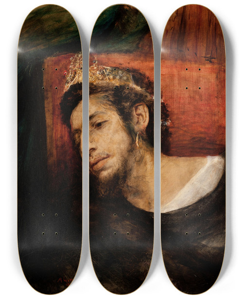 Triptych art skateboard deck of Maurycy Gottlieb Ahasuerus by Maurycy Gottlieb (1856-1879)