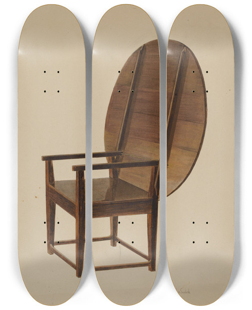 Triptych art skateboard deck of Joseph Sudek Combination Table And Chair As Chair by Joseph Sudek