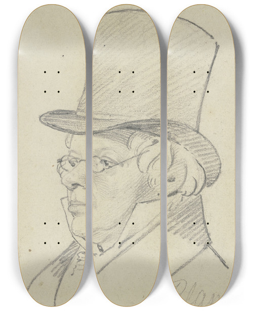 Triptych art skateboard deck of Carl Hoff Portrait Of Blank by Carl Hoff (1807-1862)