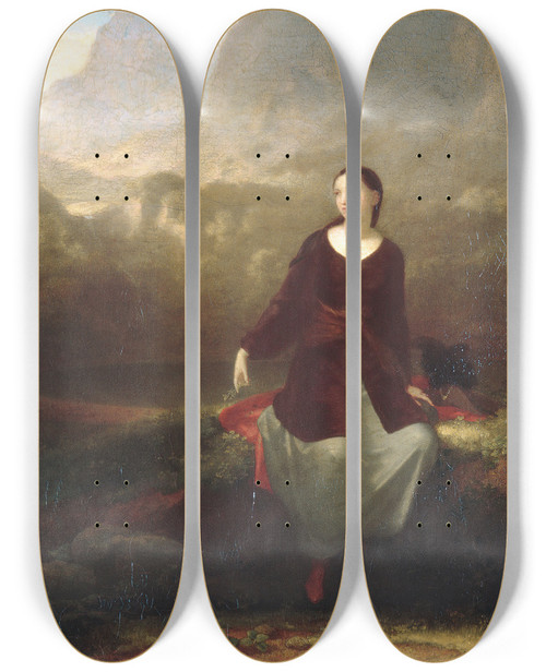 Triptych art skateboard deck of Washington Allston The Spanish Girl In Reverie by Washington Allston (1779-1843)