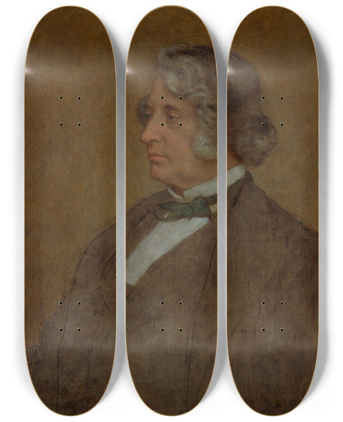 Triptych art skateboard deck of William Page Portrait Of Senator Charles Sumner by William Page (1811-1885)