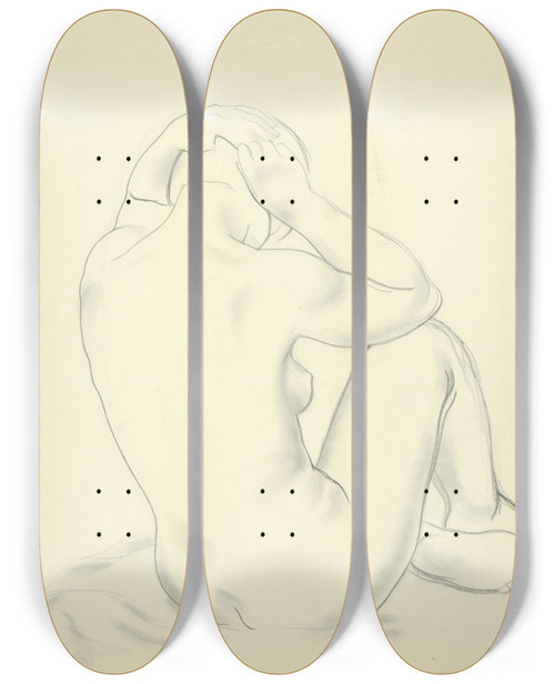 Triptych art skateboard deck of Mikul Galanda Tudijn Akt Vi by Mikulas Galanda (1895-1938)