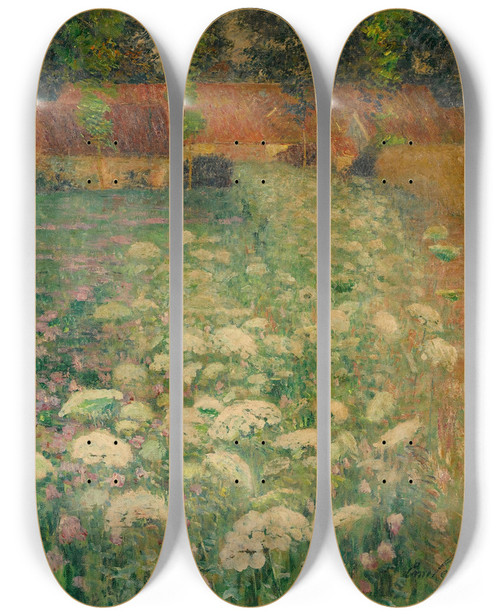 Triptych art skateboard deck of Emile Claus Wortel Bloemen Wild Carrots by Emile Claus (1849-1924)