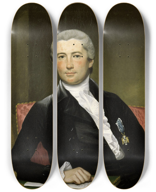 Triptych art skateboard deck of Joseph Wright Of Derby Portrait Of General Giles_1 by Joseph Wright Of Derby (1734-1797)