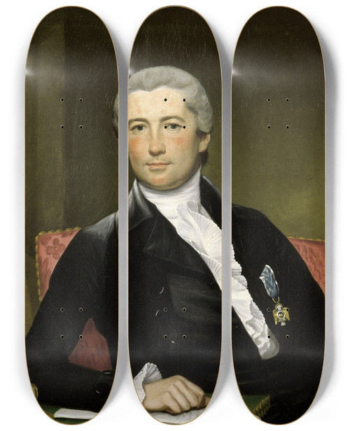 Triptych art skateboard deck of Joseph Wright Of Derby Portrait Of General Giles_2 by Joseph Wright Of Derby (1734-1797)
