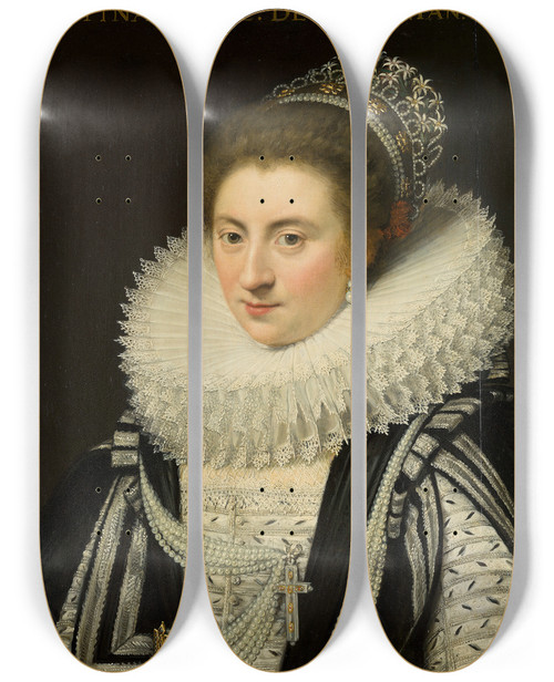 Triptych art skateboard deck of Jan Anthonisz Van Ravesteyn Portrait Of Ernestine Yolande 15941663Princess Of Ligne by Jan Anthonisz Van Ravesteyn (1570-1657)