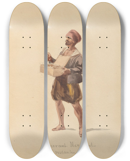 Triptych art skateboard deck of John Richard Coke Smyth Sketches Of Costume Pl031 by John Richard Coke Smyth (1808-1882)