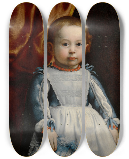 Triptych art skateboard deck of Alessandro Mattia Da Farnese Portrait Of Prince Augusto Chigi Age 21 Months by Alessandro Mattia Da Farnese (1631-1681)