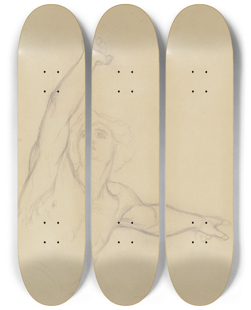 Triptych art skateboard deck of Victor Mller Einer Der Richard Iii Heimsuchenden Geister Mit Erhobenem Rechten Arm Mit Der Linken Rckwrts Weisend by Victor Muller (1829-1871)
