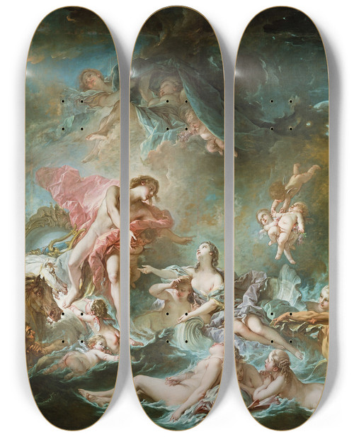 Triptych art skateboard deck of Franois Boucher The Setting Of The Sun by Francois Boucher (1703-1770)