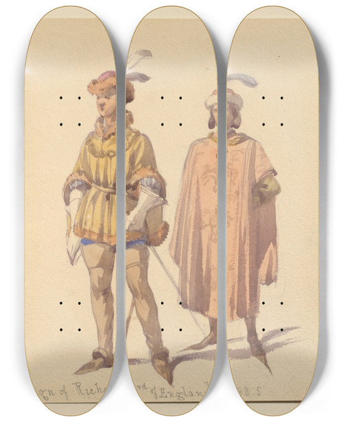 Triptych art skateboard deck of John Richard Coke Smyth Sketches Of Costume Pl071 by John Richard Coke Smyth (1808-1882)