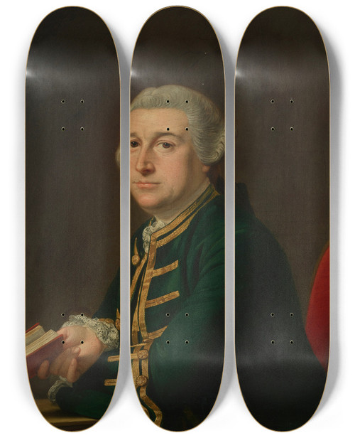 Triptych art skateboard deck of Thomas Hudson Portrait Of David Garrick 17171779 by Thomas Hudson (1701-1779)
