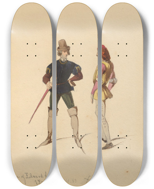Triptych art skateboard deck of John Richard Coke Smyth Sketches Of Costume Pl074 by John Richard Coke Smyth (1808-1882)