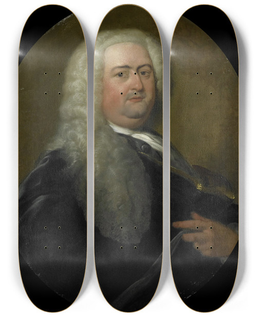 Triptych art skateboard deck of Dionys Van Nijmegen Portrait Of Adriaen Paets Director Of The Rotterdam Chamber Of The Dutch East India Company Elected 1734 by Dionys Van Nijmegen (1705-1798)