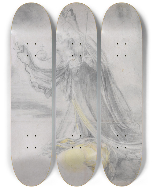 Triptych art skateboard deck of Matthias Grnewald Virgin And Child In The Clouds by Matthias Grunewald (1480-1528)