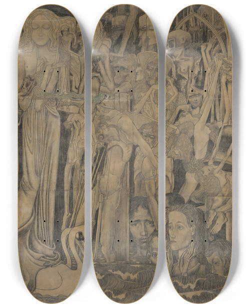 Triptych art skateboard deck of Jan Toorop Loss Of Faith by Jan Toorop (1858-1928)