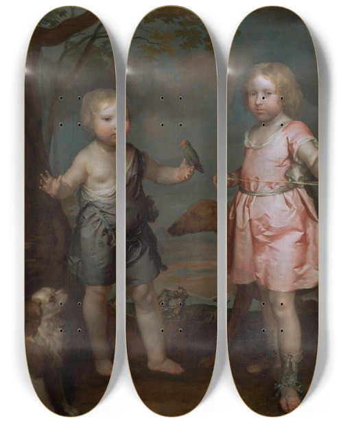 Triptych art skateboard deck of Gerard Soest Lord John Hay And Charles Master Of Yester Later Third Marquis Of Tweeddale by Gerard Soest (1600-1681)